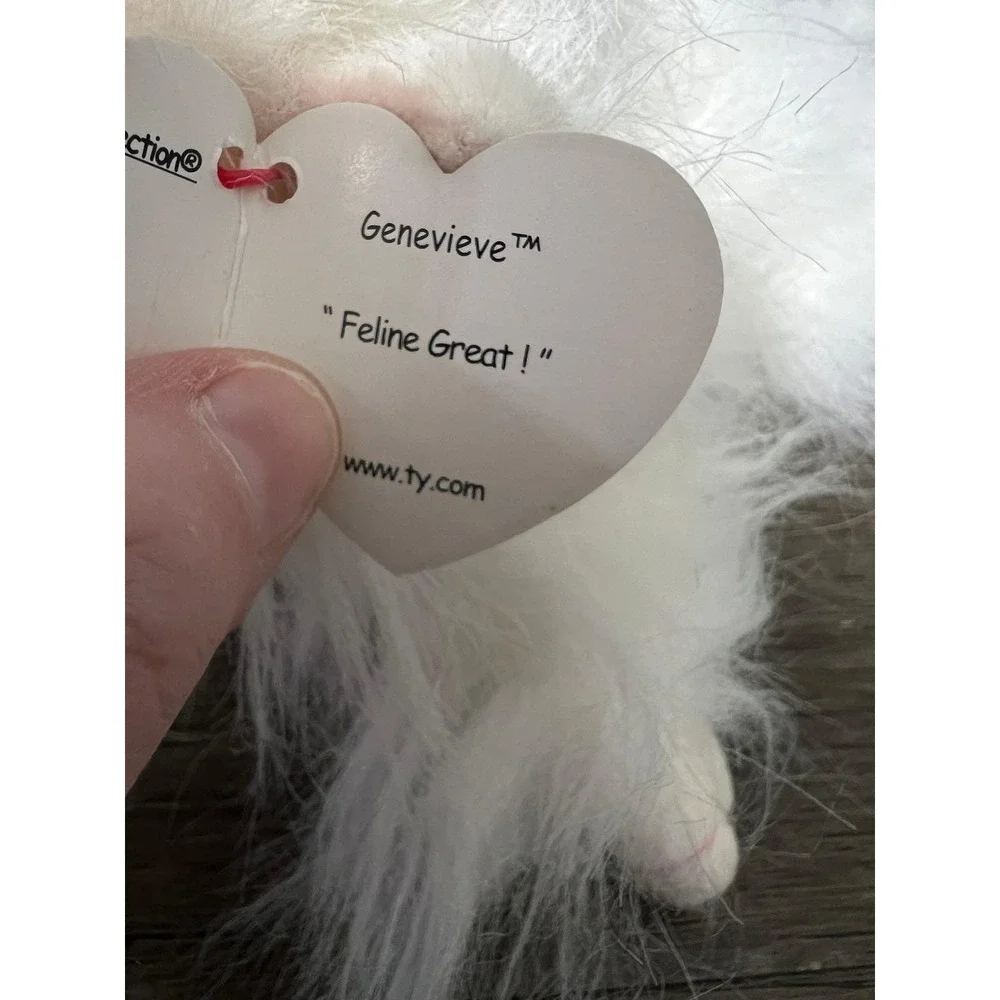 Vtg 2001 TY Attic Treasures Genevieve White Cat Plush Stuffed‎ Animal Toy
